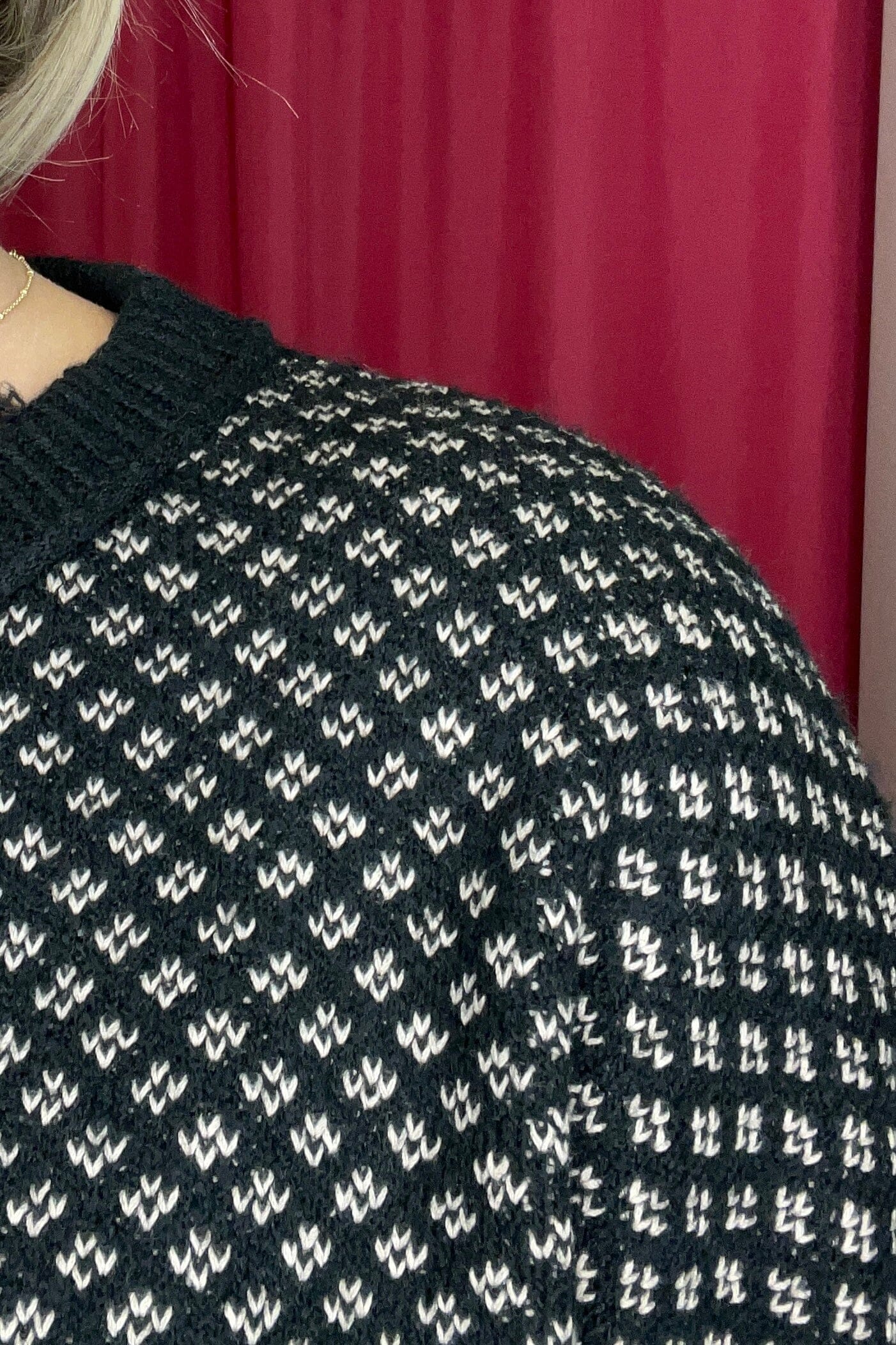 Long Sleeve Jacquard Crew Neck Sweater SWEATER BLUPEPPER 