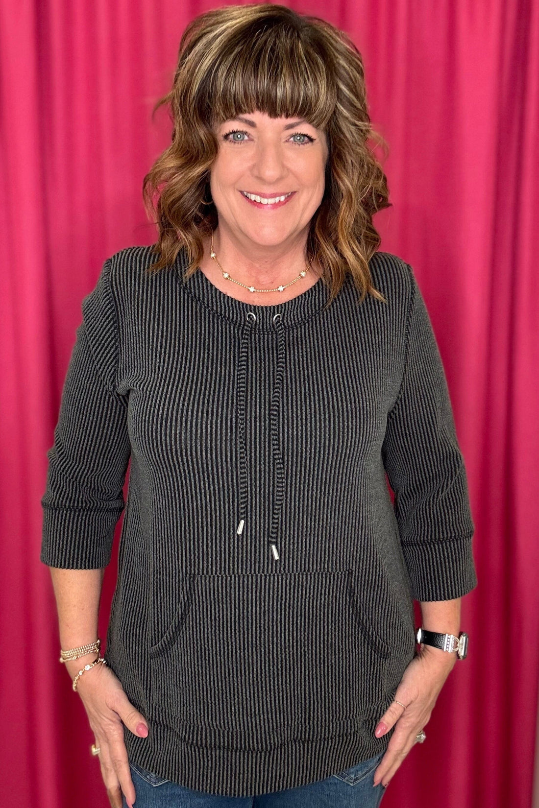 Textured Pullover w/Drawstring & Kangaroo Pocket MISSY TOP SPECIAL SOUTHERN LADY