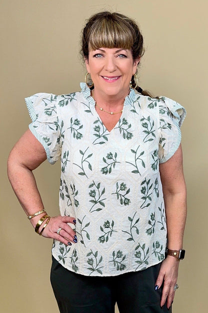 Flutter Sleeve Woven Embroidered Top JR TOP DRESSY SHE&amp;SKY 