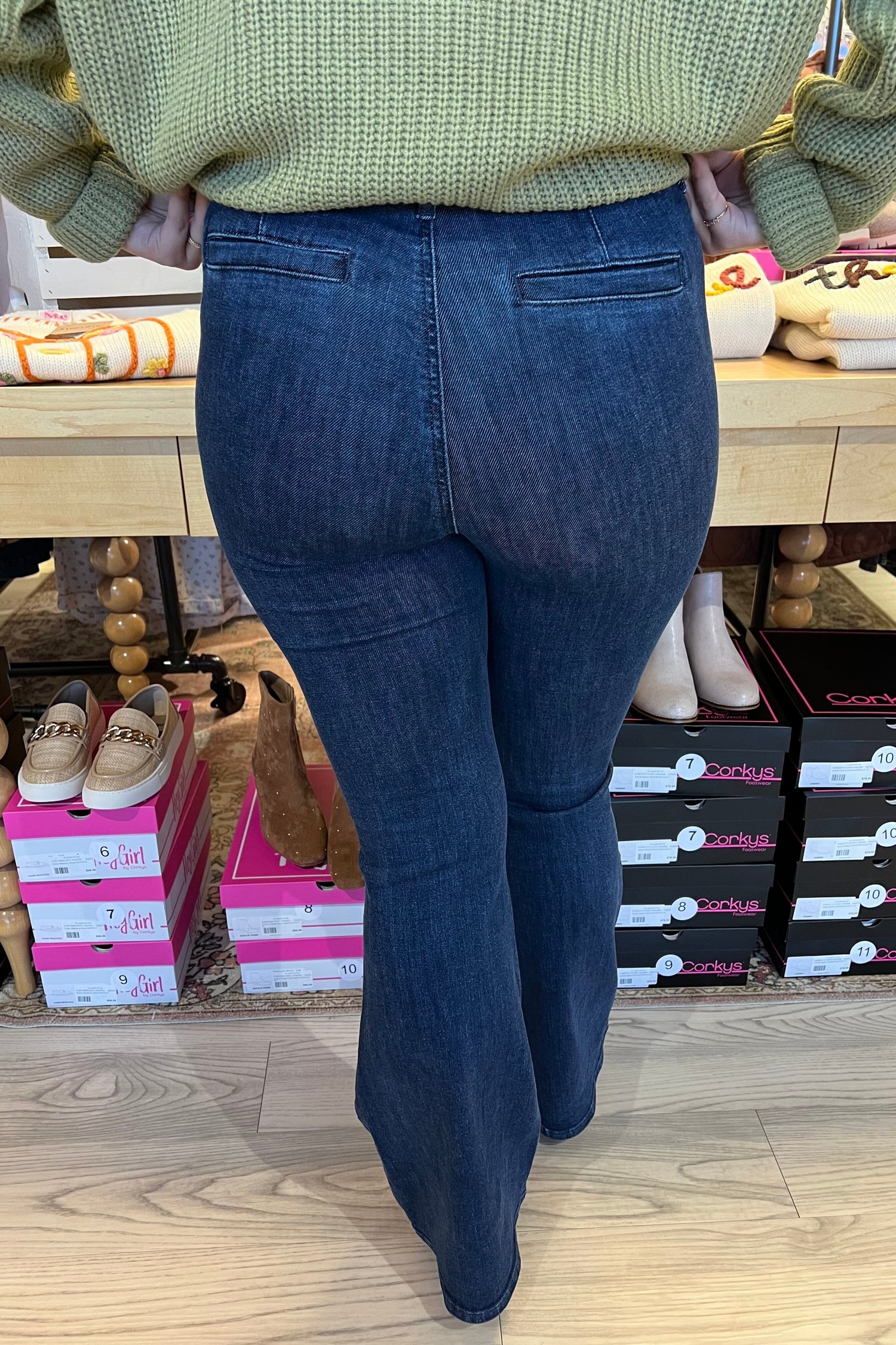 High Waist Flare w/Patch Pockets 33&quot; Inseam JEANS JUDY BLUE 