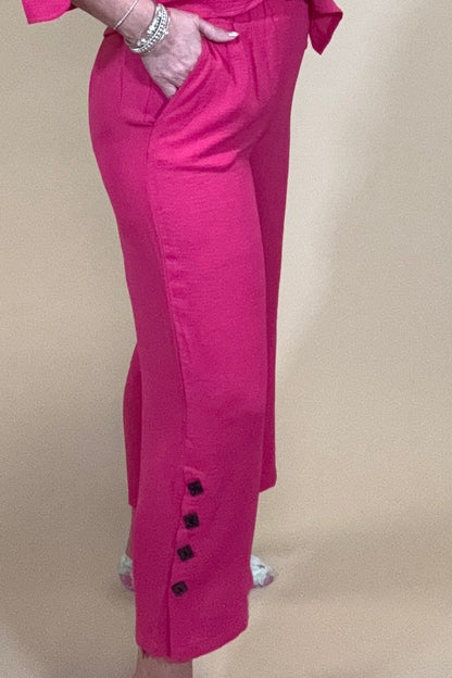 Pull On Cropped Pant w/Button Detail BOTTOMS CREATION 