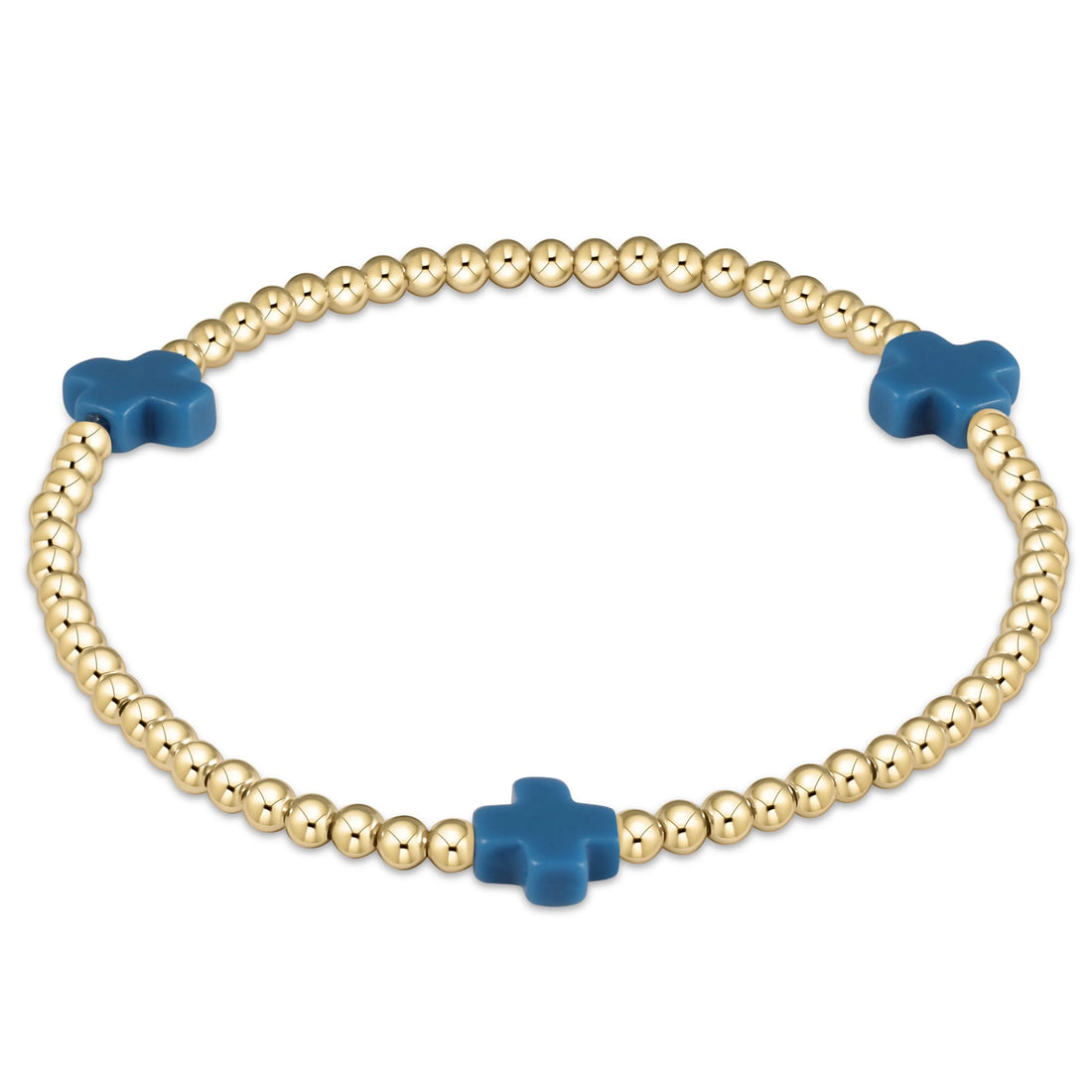 Enewton Signature Cross Gold Pattern 3mm Bead Bracelet- Cobalt