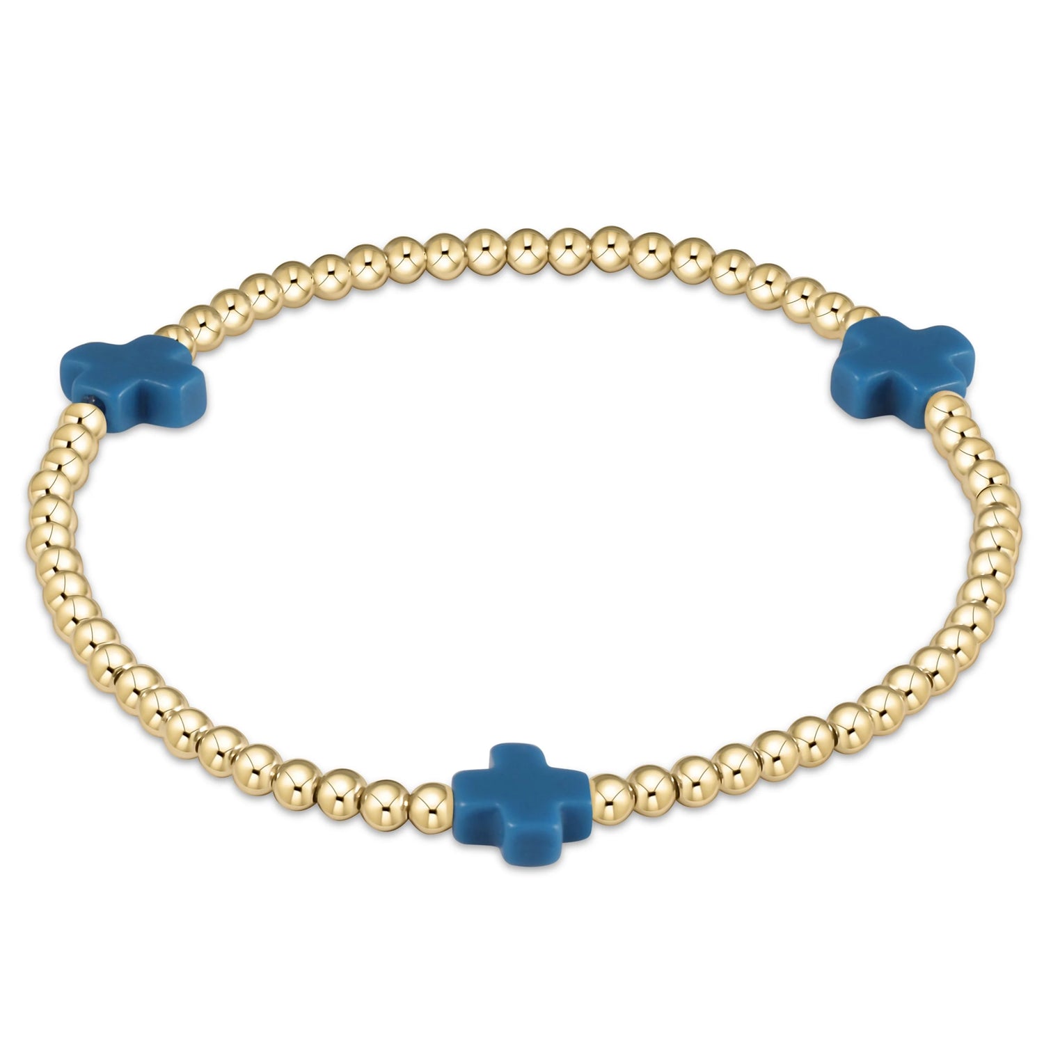 Enewton Signature Cross Gold Pattern 3mm Bead Bracelet- Cobalt
