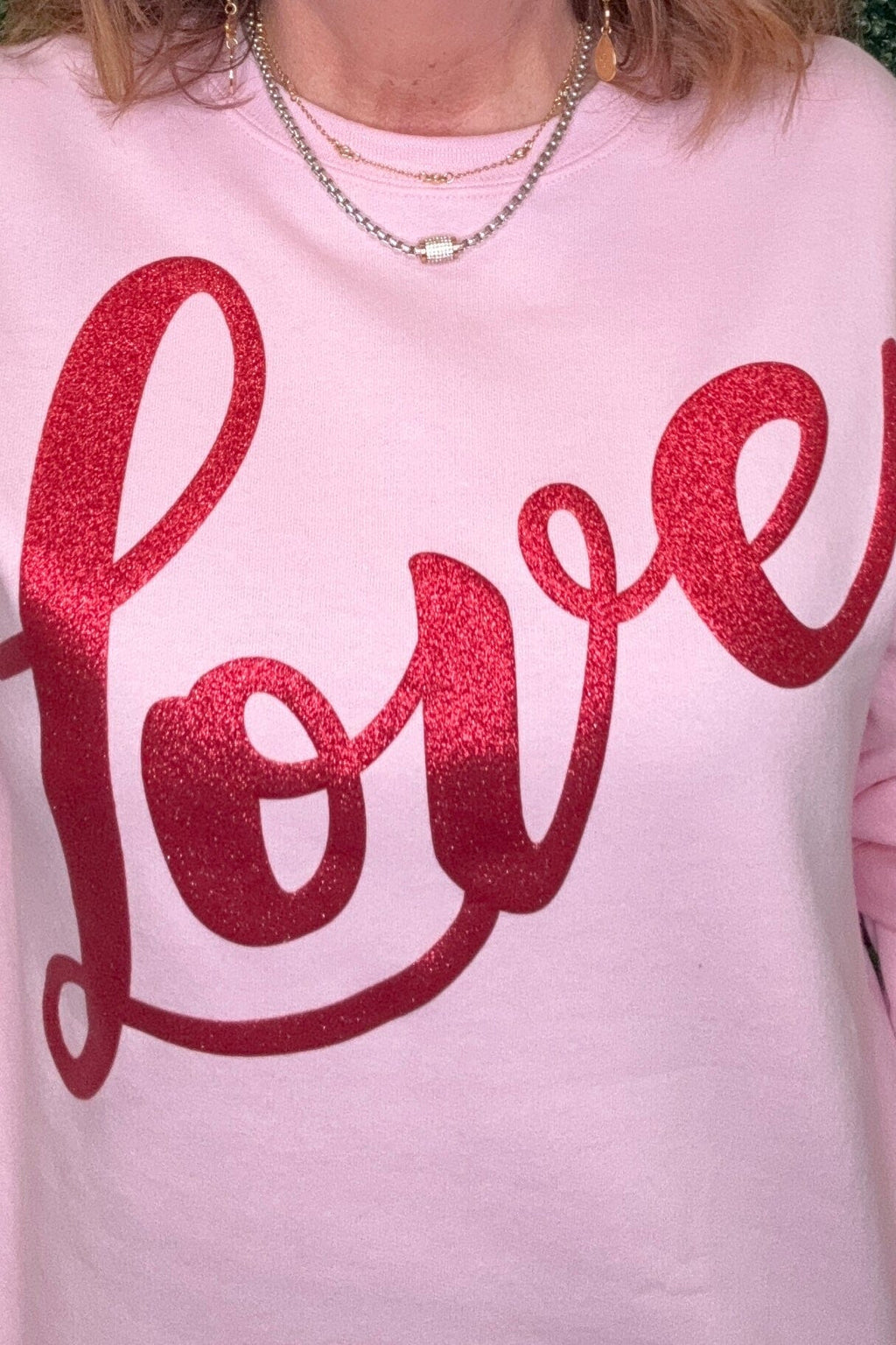 Love Glitter Puff Graphic Sweatshirt MISSY BASIC KNIT SUGAR STITCH 