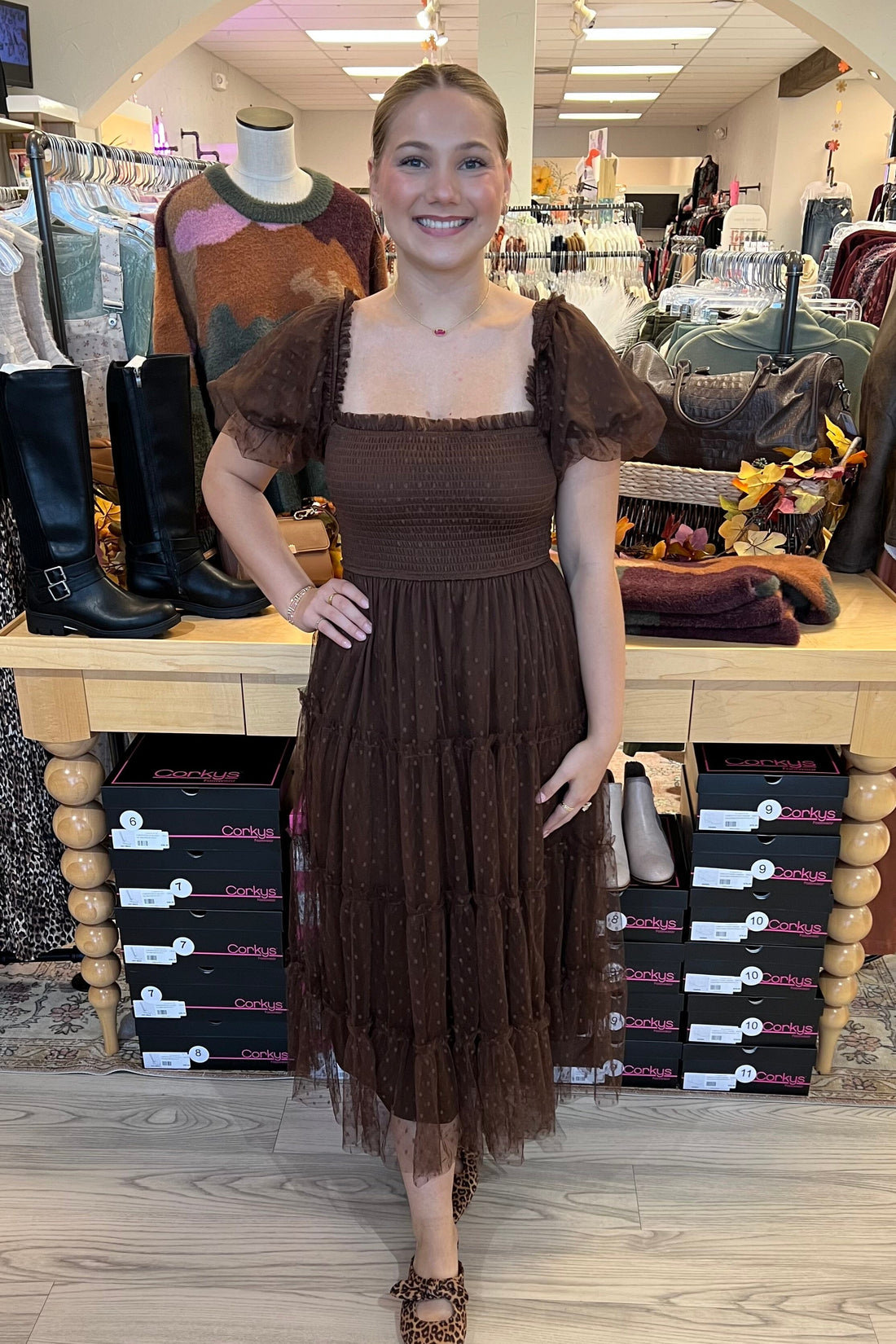 Soft Dot Smocked Layered Maxi Dress DRESS BLUPEPPER BRW S