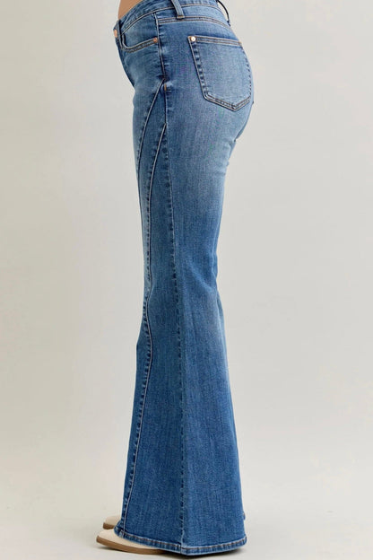 Mid-Rise New Flare Double Angular Seam JEANS JUDY BLUE 