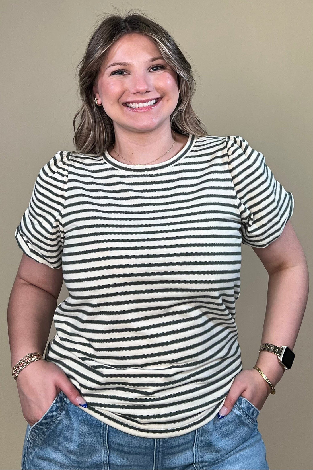 Short Bubble Sleeve Striped T-Shirt MISSY TOP SPECIAL ZAC & RACHEL