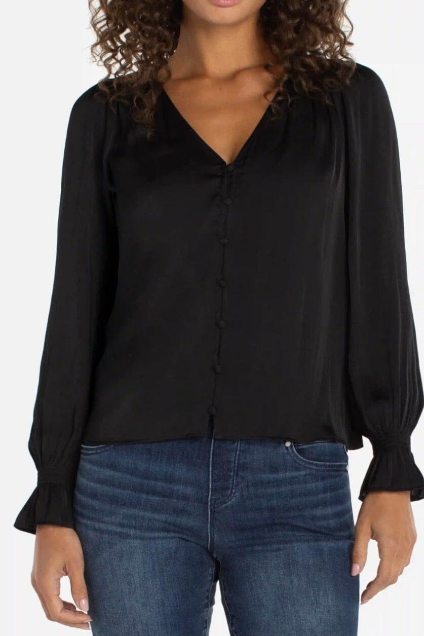 Long Sleeve Button Front Woven Top w/Smocking MISSY TOP SPECIAL LIVERPOOL