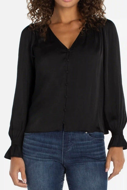 Long Sleeve Button Front Woven Top w/Smocking MISSY TOP SPECIAL LIVERPOOL 