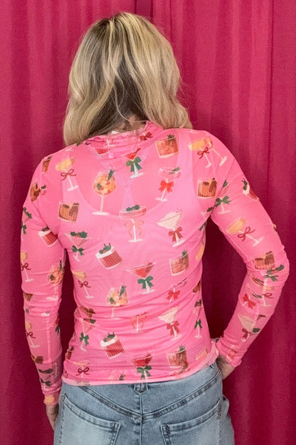 Holiday Drinks Mesh Top MISSY BASIC KNIT JESS LEA 