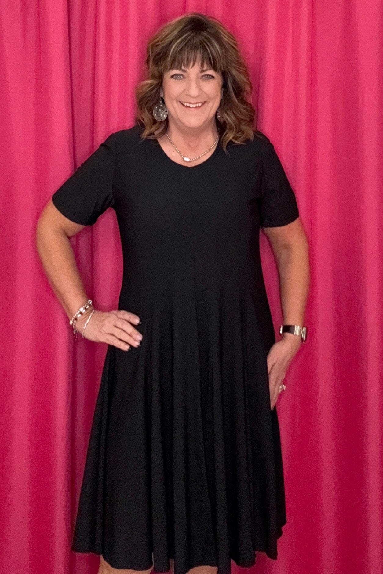 Short Sleeve Scoop Neck Dress DRESS CREATION BLK S 