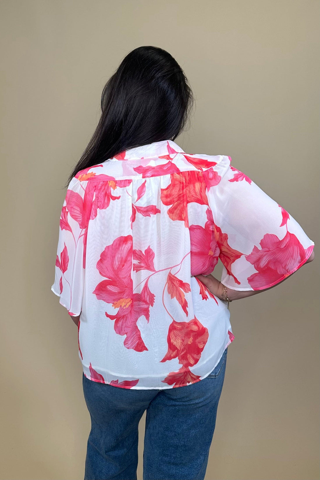 Floral Flutter Sleeve Button Down Collared Top MISSY TOP SPECIAL ZAC &amp; RACHEL 
