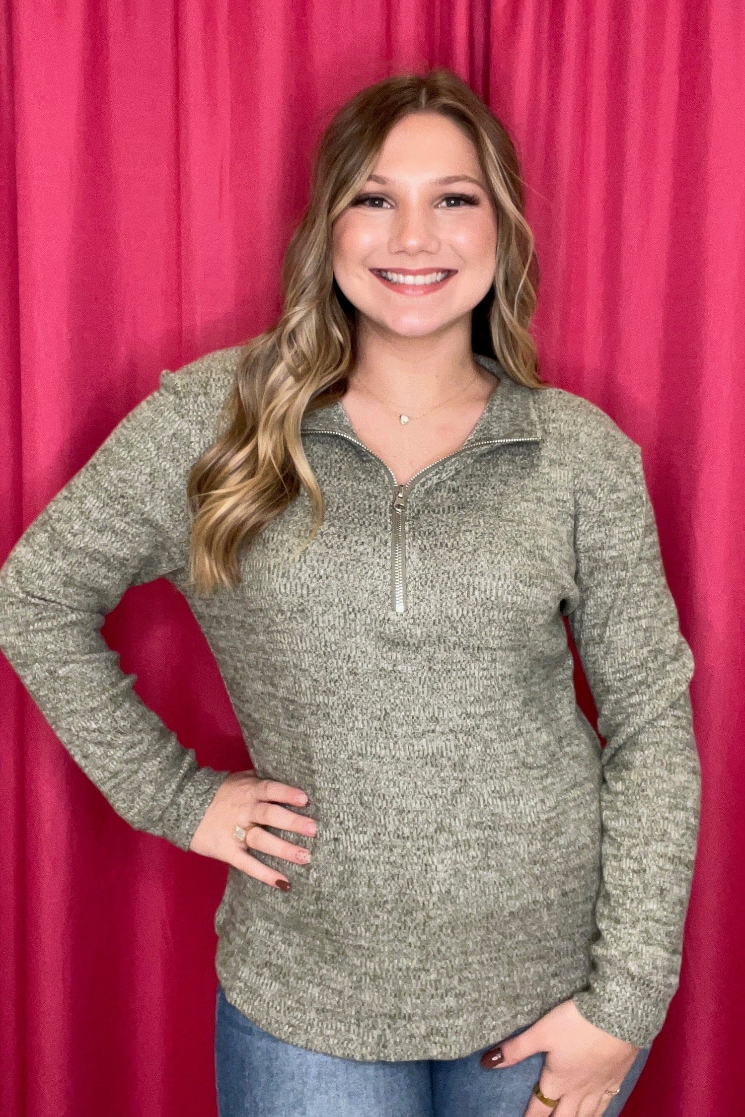 Long Sleeve Mock Neck Quarter Zip MISSY TOP SPECIAL KEREN HART 