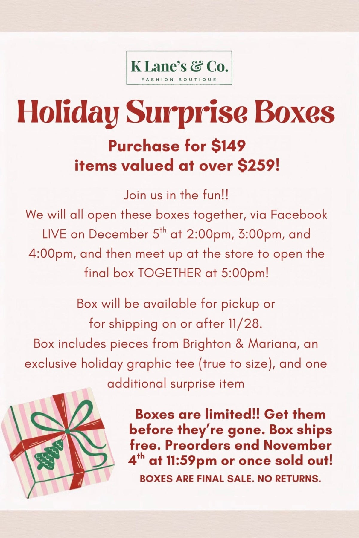2026 Holiday Surprise Box GIFT/OTHER:CHRISTMAS GIFT K LANE'S & CO. 