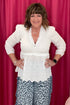 3/4 Ruffle Sleeve Smocked V-Neck Top JR TOP DRESSY EASEL WHT S 