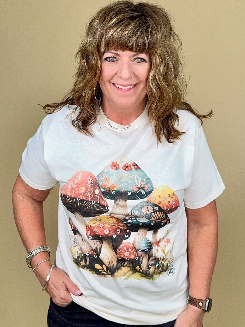 Enchanted Mushroom Patch Graphic Tee MISSY BASIC KNIT INDIGO BLUE 