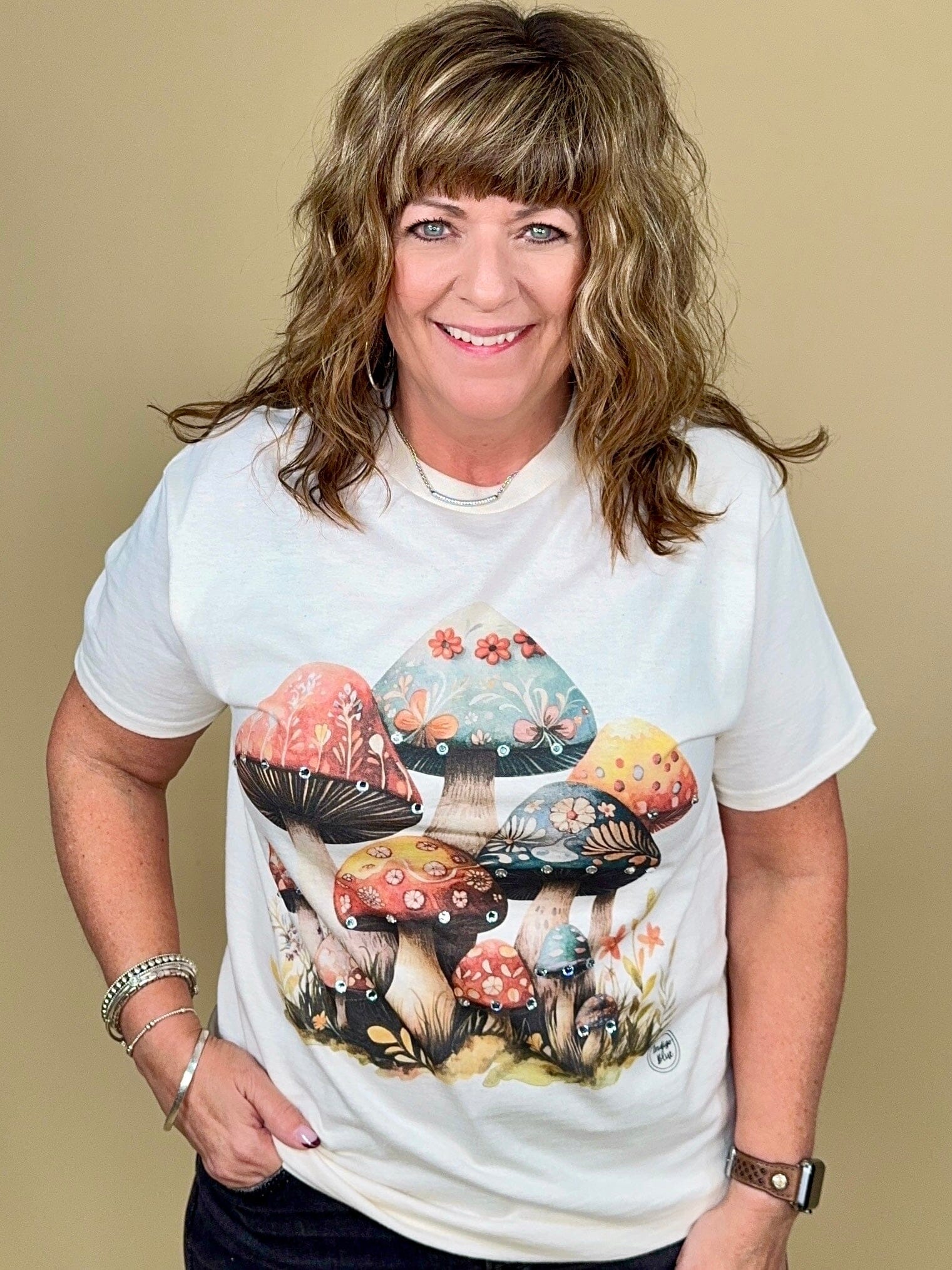 Enchanted Mushroom Patch Graphic Tee MISSY BASIC KNIT INDIGO BLUE 
