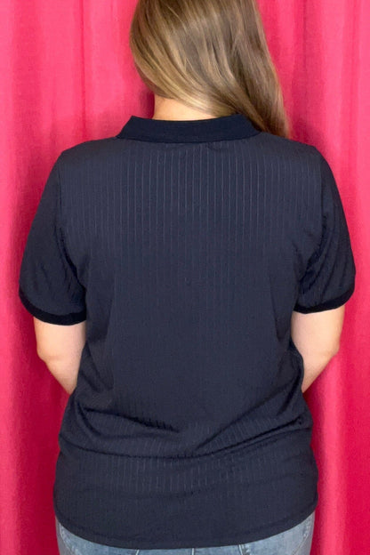 Rib Knit Polo Top w/Collar JRTOP CASUAL TOP SOUTHERN GRACE 