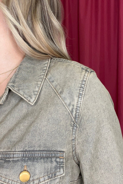 3/43 French Cuff Sleeve Button Down Denim Shirt OUTFIT COMPLETER DEMOCRACY 