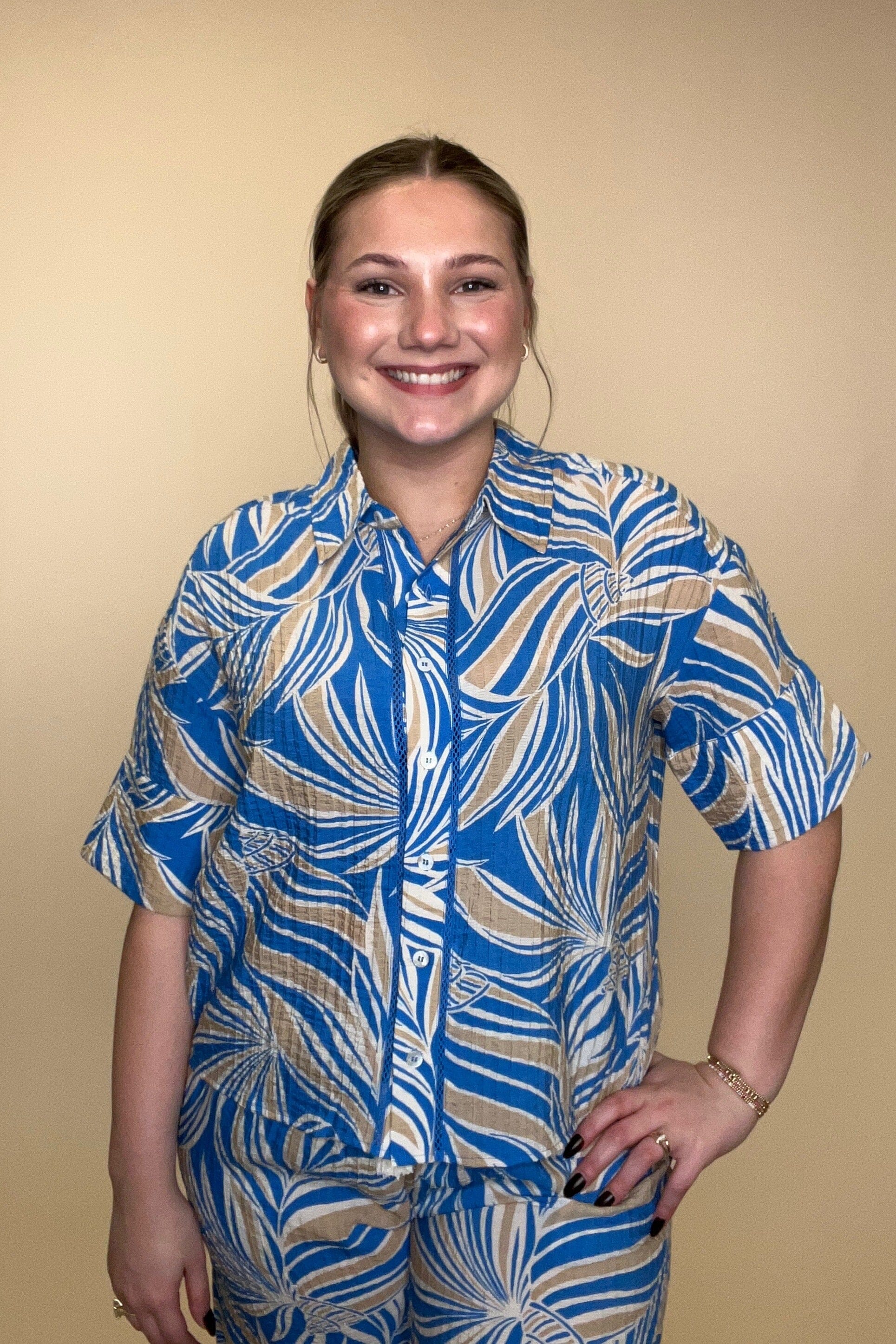 Short Sleeve Button Front Campshirt MISSY TOP SPECIAL TRIBAL 