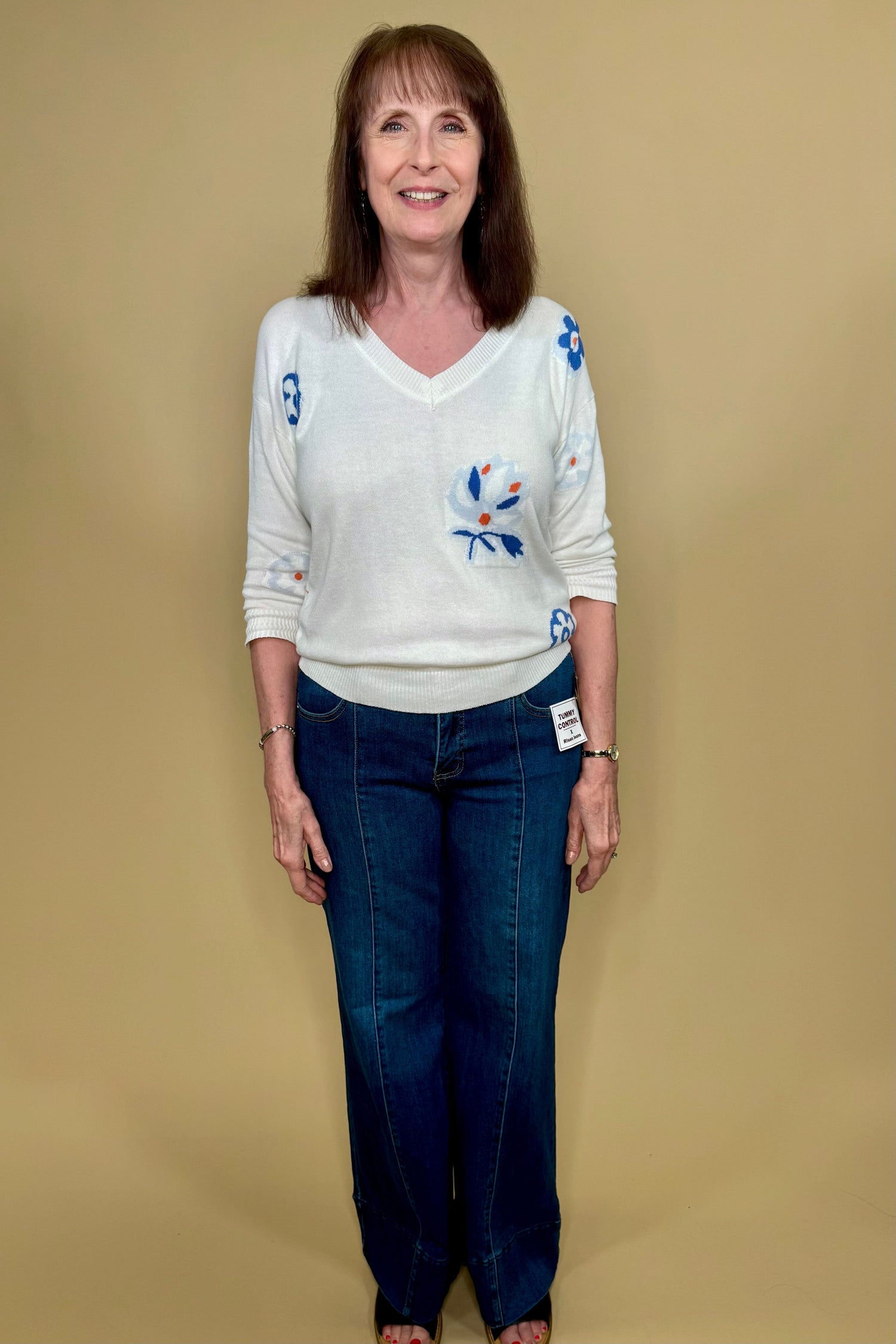 Tummy Control Mid Rise Ankle Wide Flare Jeans JEANS RISEN 