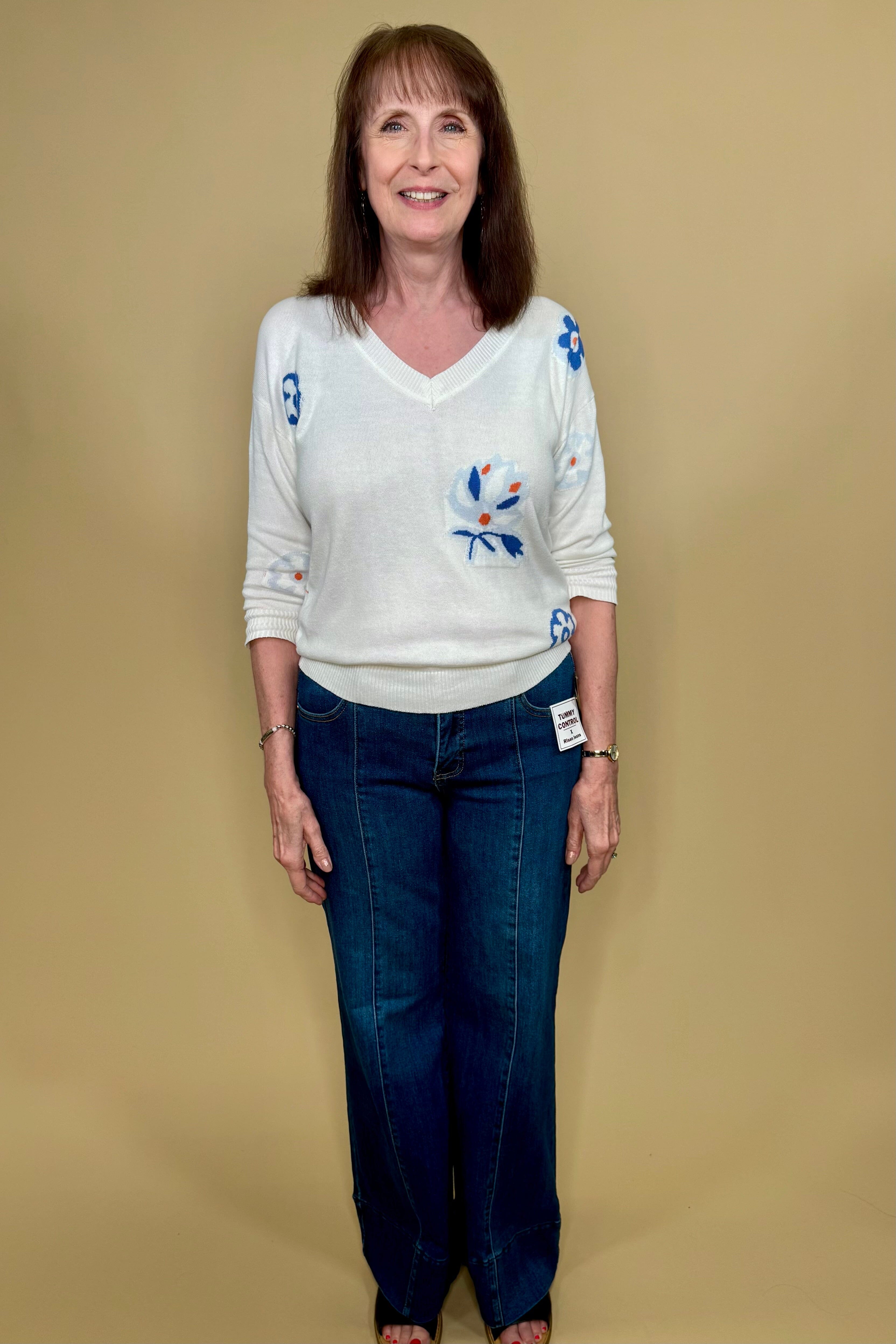 Tummy Control Mid Rise Ankle Wide Flare Jeans JEANS RISEN 