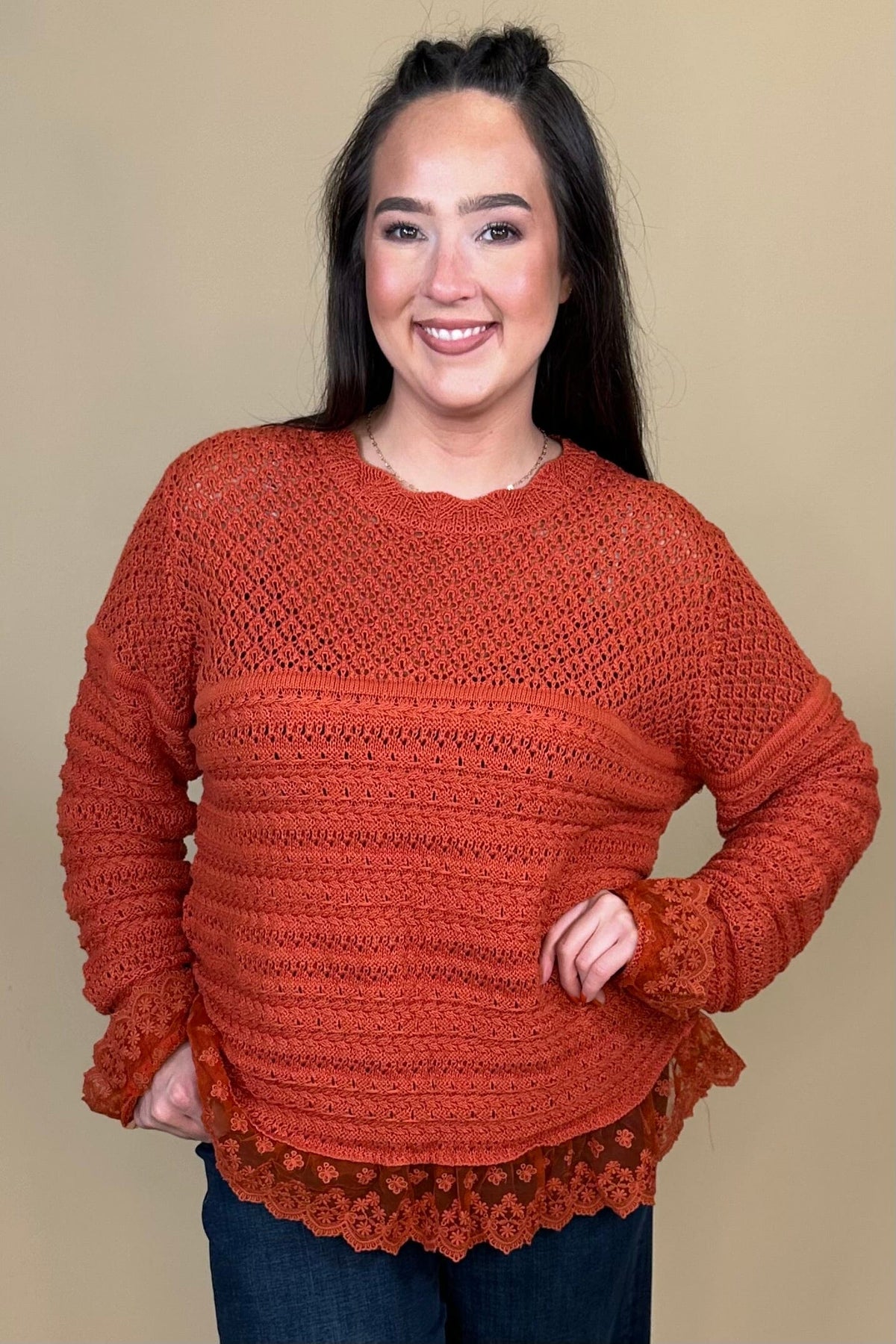 Lace Detail Sweater JRTOP CASUAL TOP:~~Unassigned~~ EASEL 