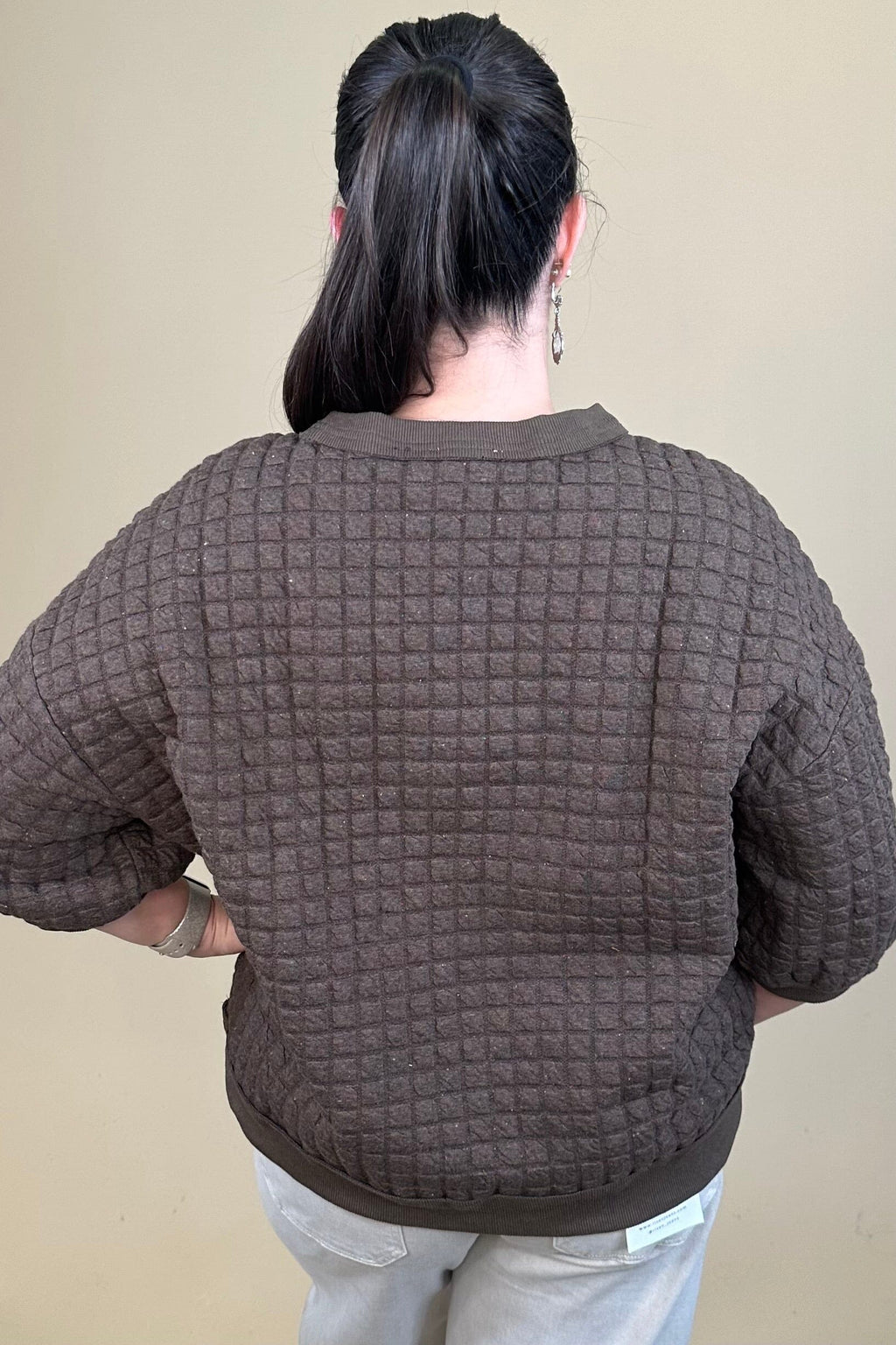 Confetti Quilted 3/4 Sleeve Pullover JRTOP CASUAL TOP:~~Unassigned~~ UMGEE 