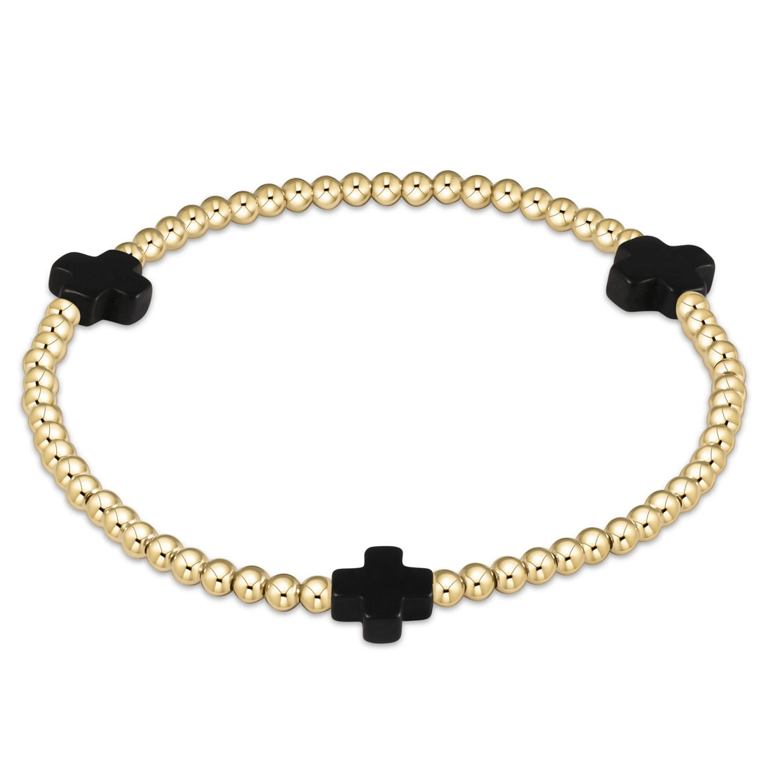 Enewton Signature Cross Gold Pattern 3mm Bead Bracelet- Onyx