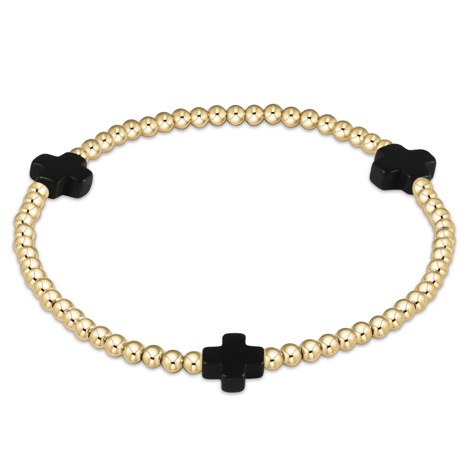 Enewton Signature Cross Gold Pattern 3mm Bead Bracelet- Onyx