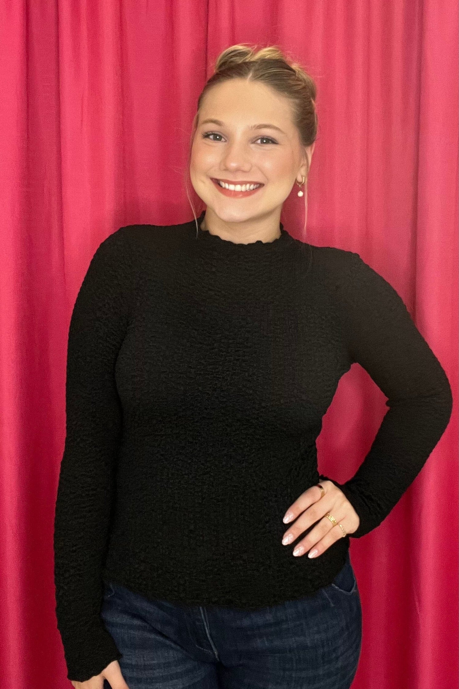 Long Sleeve Textured Top MISSY TOP SPECIAL KEREN HART 