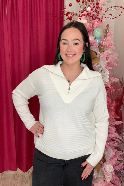 Zip Up V-Neck Sweater MISSY TOP SPECIAL TRIBAL 