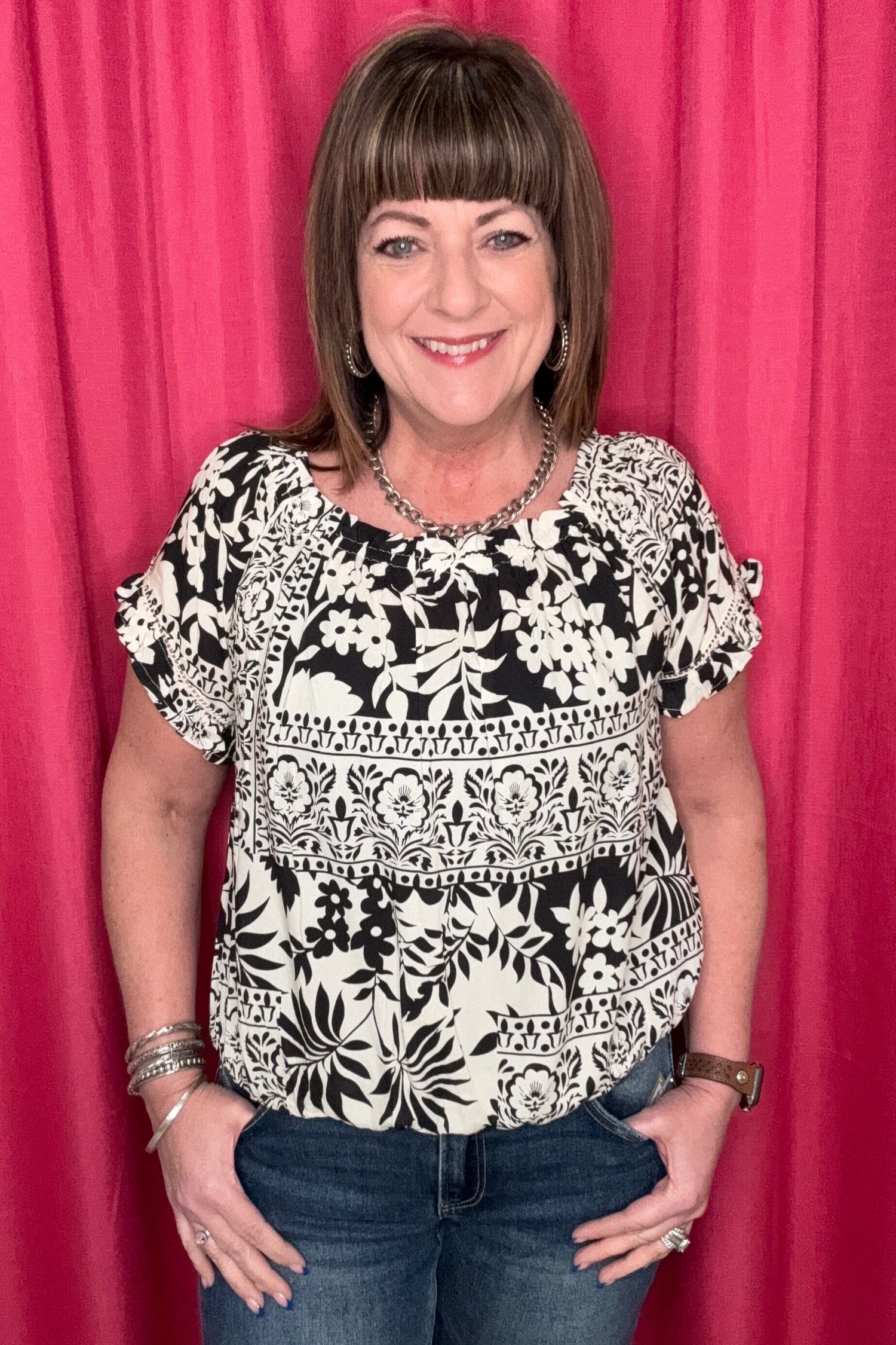 Printed Short Sleeve Off Shoulder Blouse MISSY TOP SPECIAL CHARLIEB 