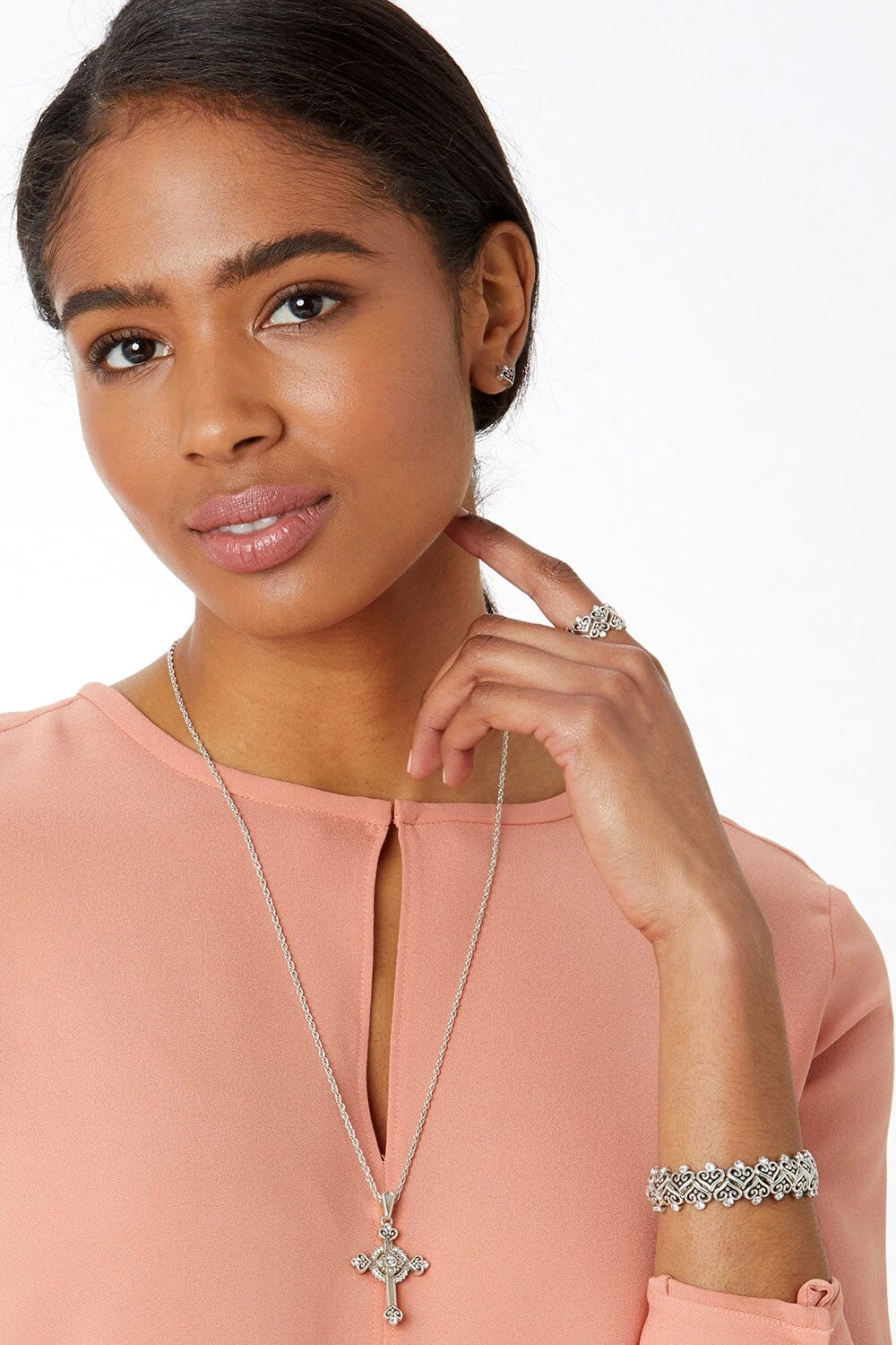 Alcazar Heart Small Cross Necklace BJEWELRY Brighton Collectables 