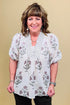 Half Sleeve Smocked Neck Woven Print Top JR TOP DRESSY SHE&SKY 