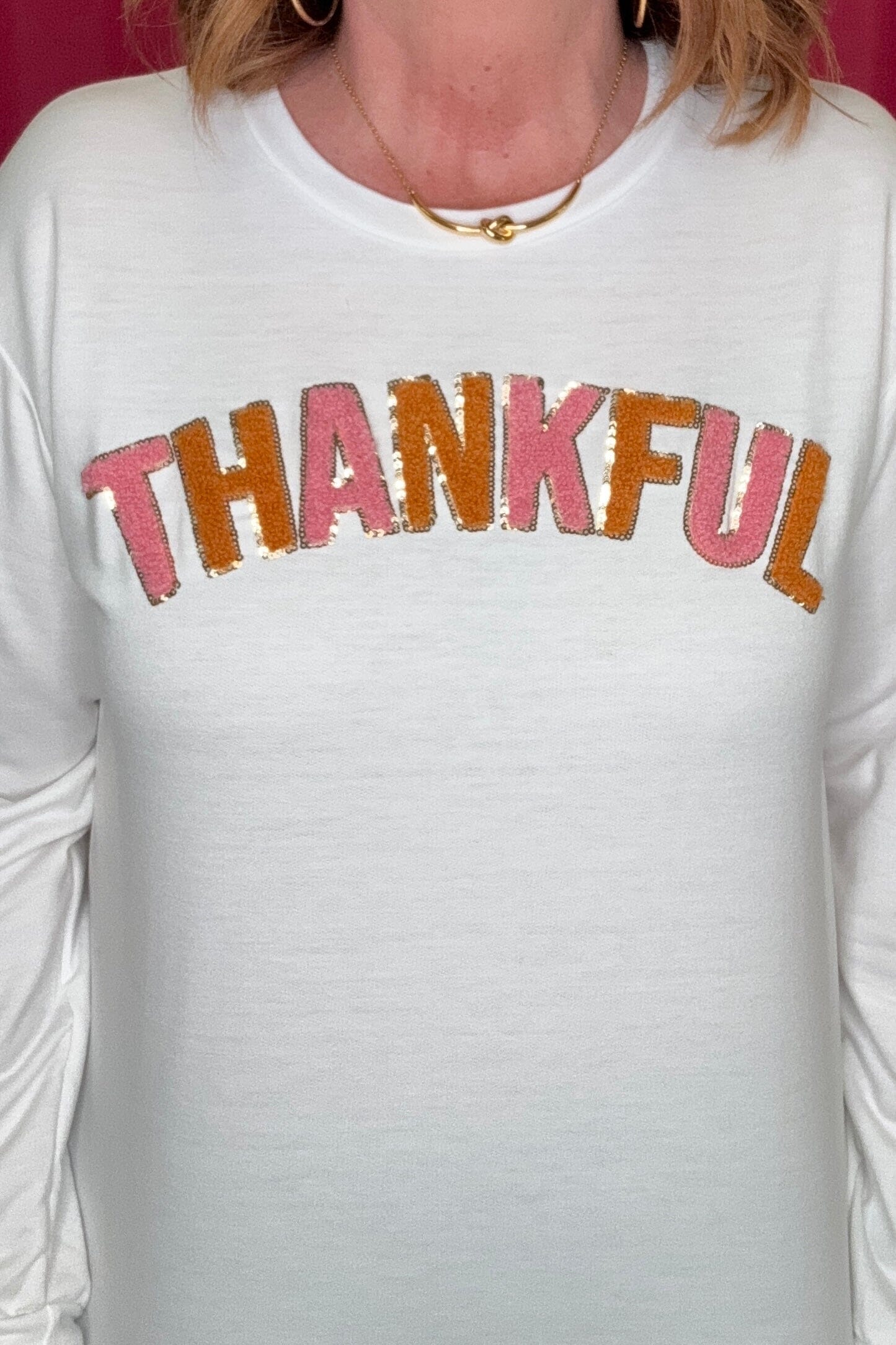 Thankful Chenille Patches Sweatshirt JRTOP CASUAL TOP SOUTHERN GRACE 
