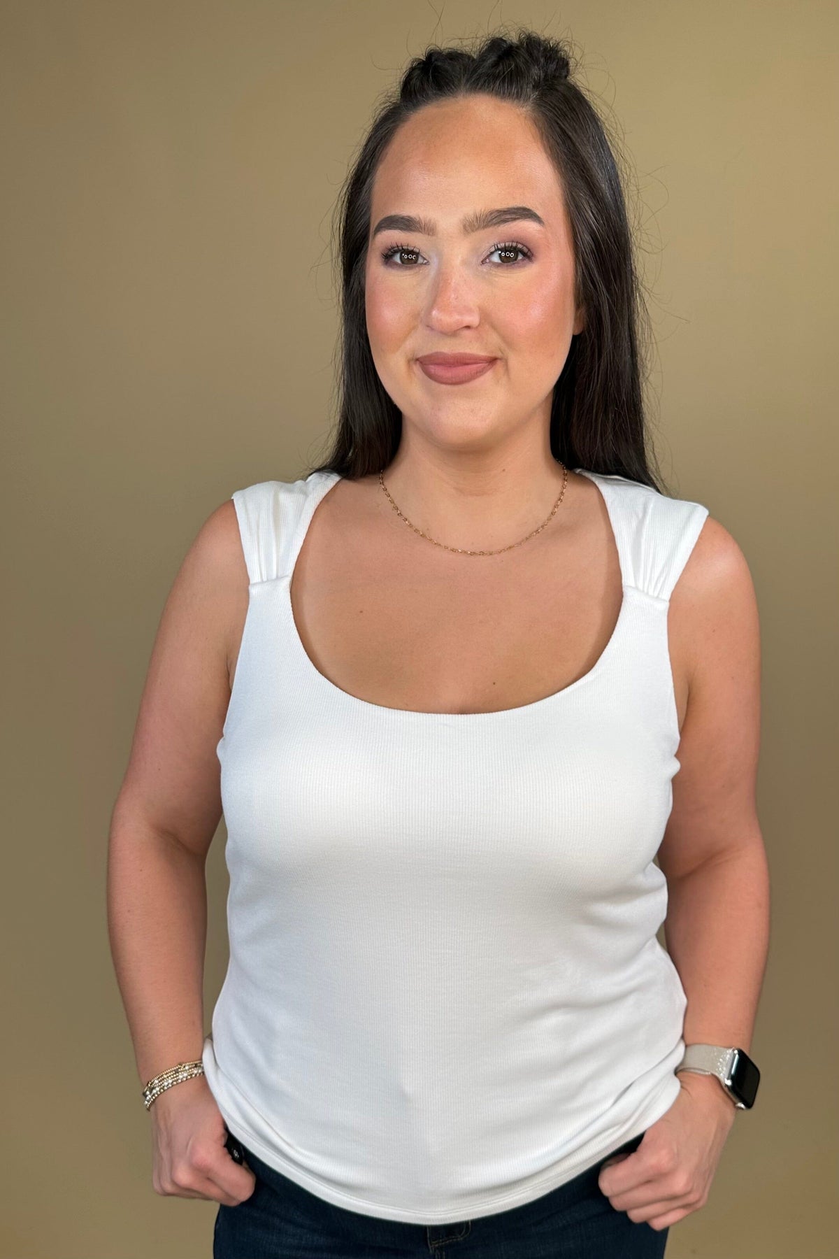 Sleevless Built in Bra Knit Top - Cream MISSY BASIC KNIT:LPTRUNKFALL26 LIVERPOOL 