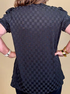 Black Checkered Puff Sleeve Top JRTOP CASUAL TOP:~~Unassigned~~ YOURFASHIONWHOL 
