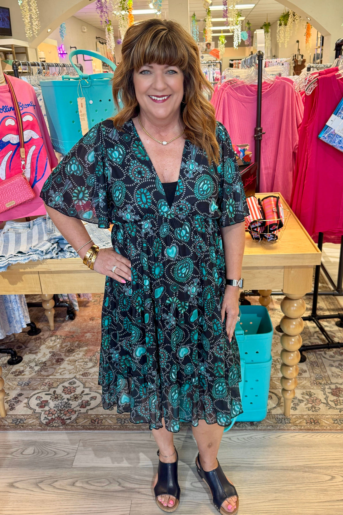 Short Flutter Sleeve Printed Dress DRESS STERLING KREEK 