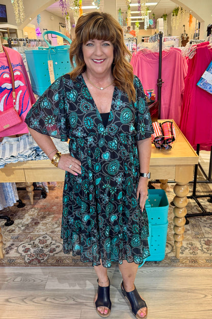 Short Flutter Sleeve Printed Dress DRESS STERLING KREEK 