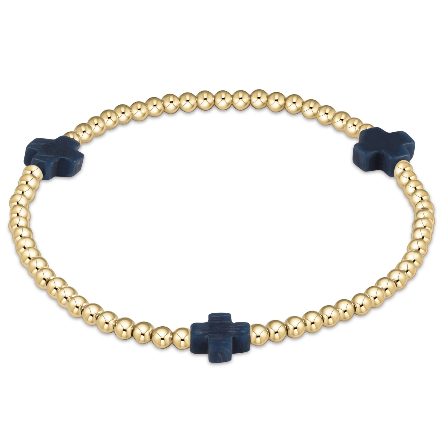 Enewton Signature Cross Gold Pattern 3mm Bead Bracelet- Navy