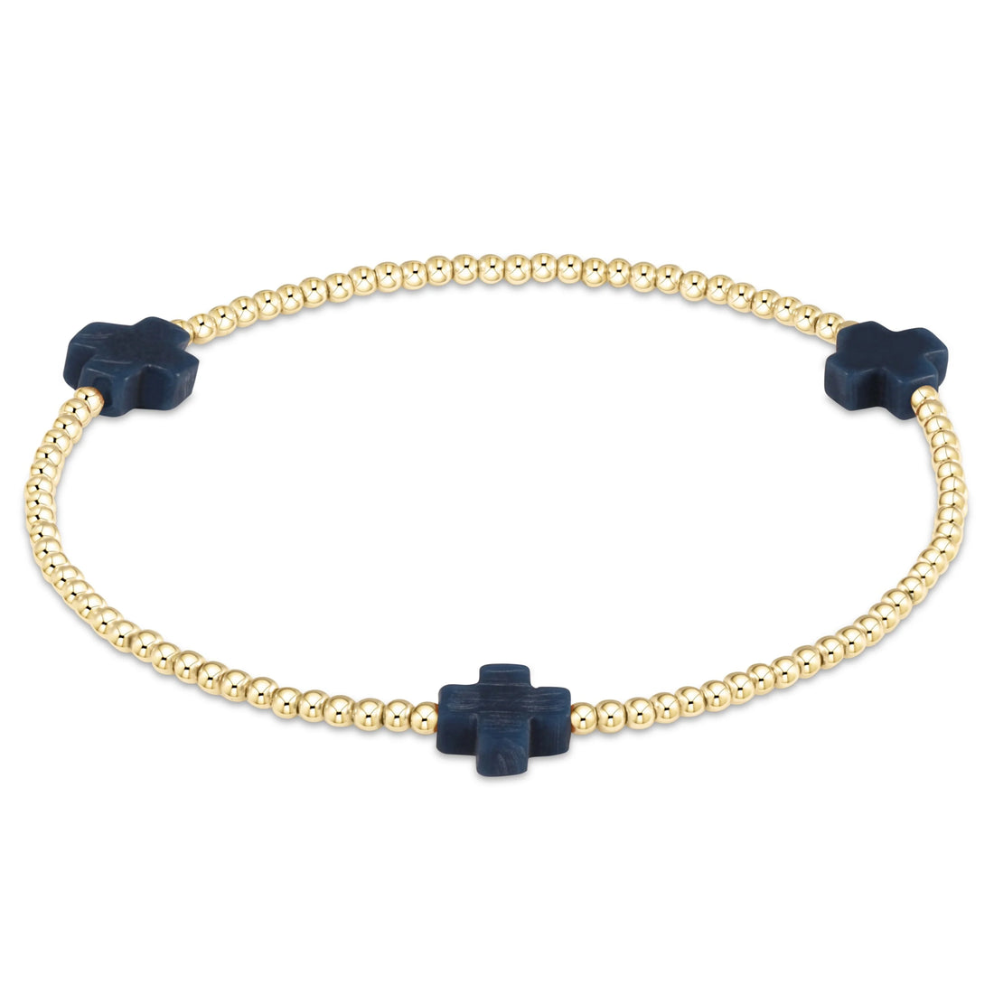 Enewton Signature Cross Gold Pattern 2mm Bead Bracelet- Navy
