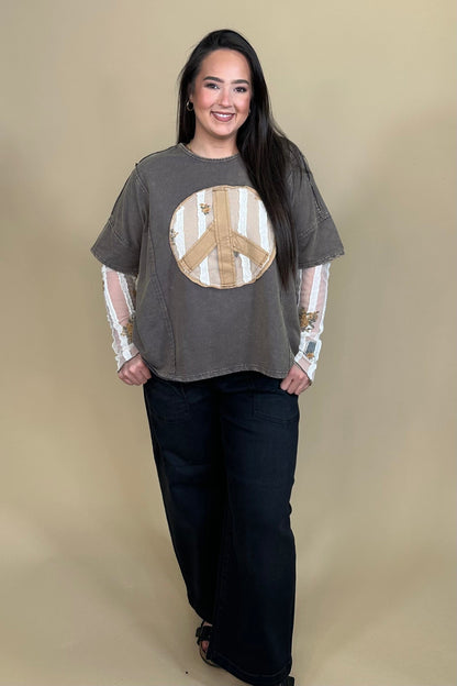 2 in 1 Lace L/S Peace Patch Top JRTOP CASUAL TOP:~~Unassigned~~ EASEL 