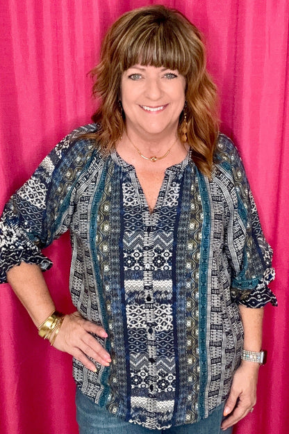 3/4 Sleeve Button Front Woven Blouse MISSY TOP SPECIAL LIVERPOOL 