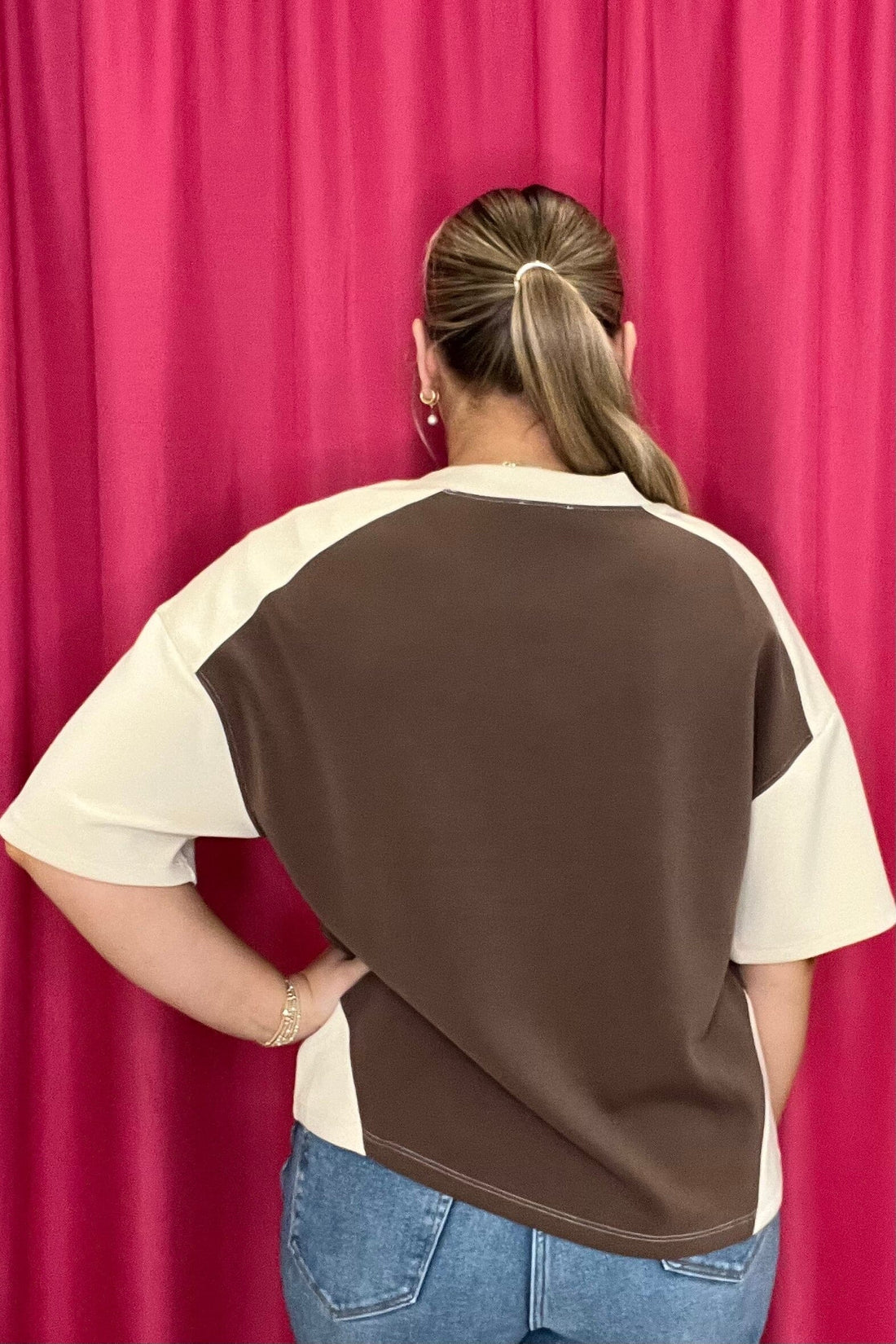 Two Tone Sofie Short Sleeve Top JRTOP CASUAL TOP YELETE 