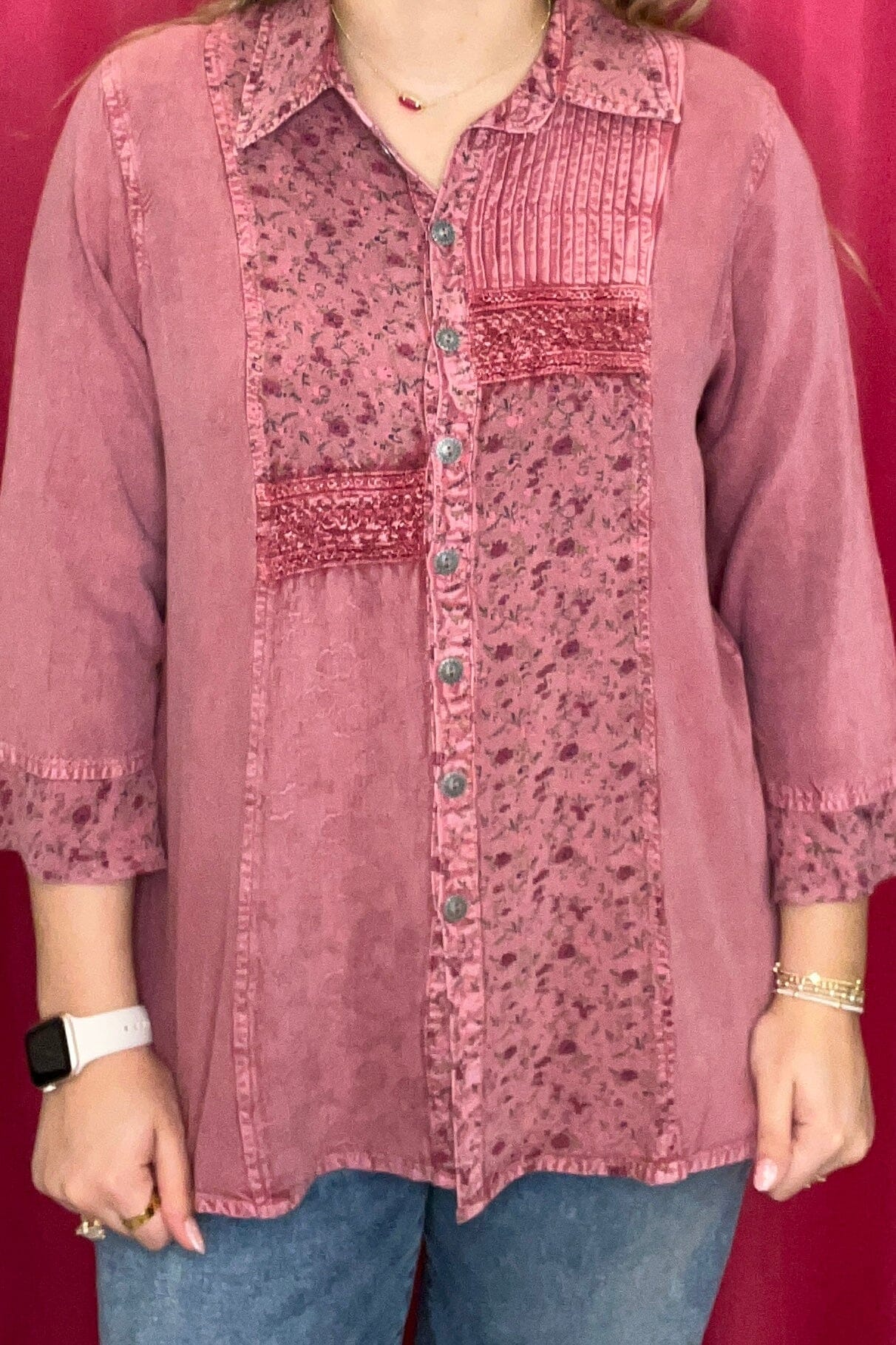 Long Sleeve Multi Media Button Down MISSY TOP SPECIAL PARSLEY &amp; SAGE 