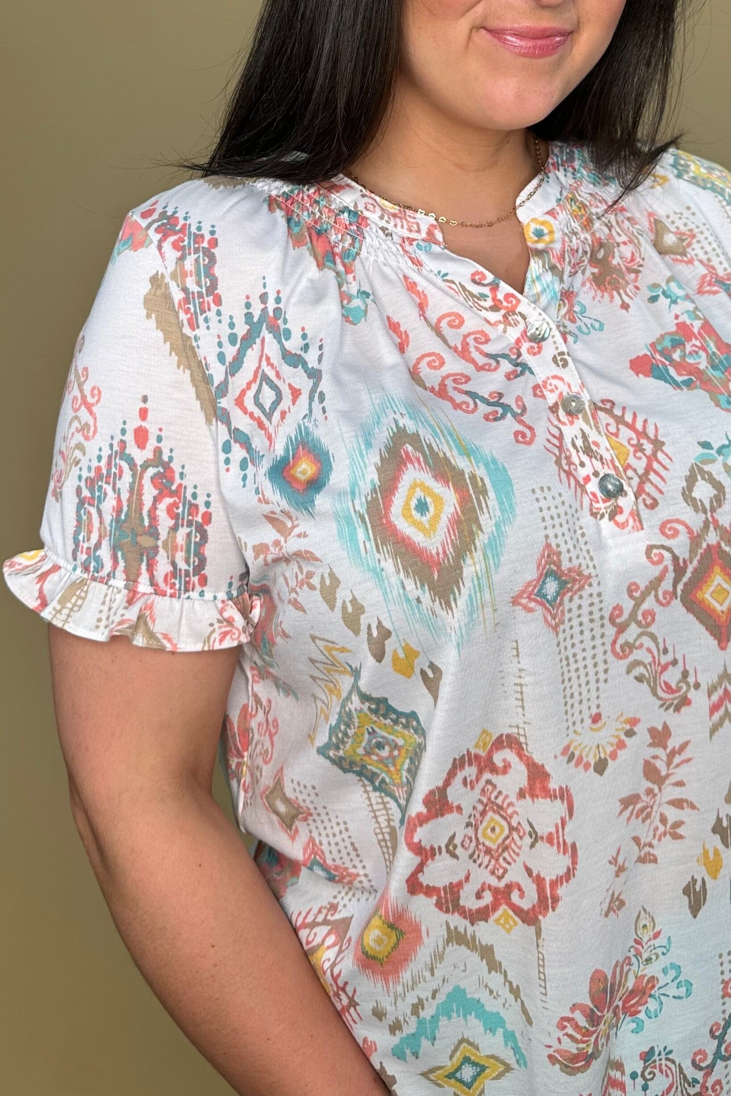 Short Ruffle Sleeve Printed Top MISSY TOP SPECIAL SOUTHERN LADY 