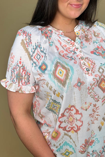 Short Ruffle Sleeve Printed Top MISSY TOP SPECIAL SOUTHERN LADY 
