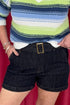 Belted Stretch Denim Short w/Pin Tucks BOTTOMS CHARLIEB 