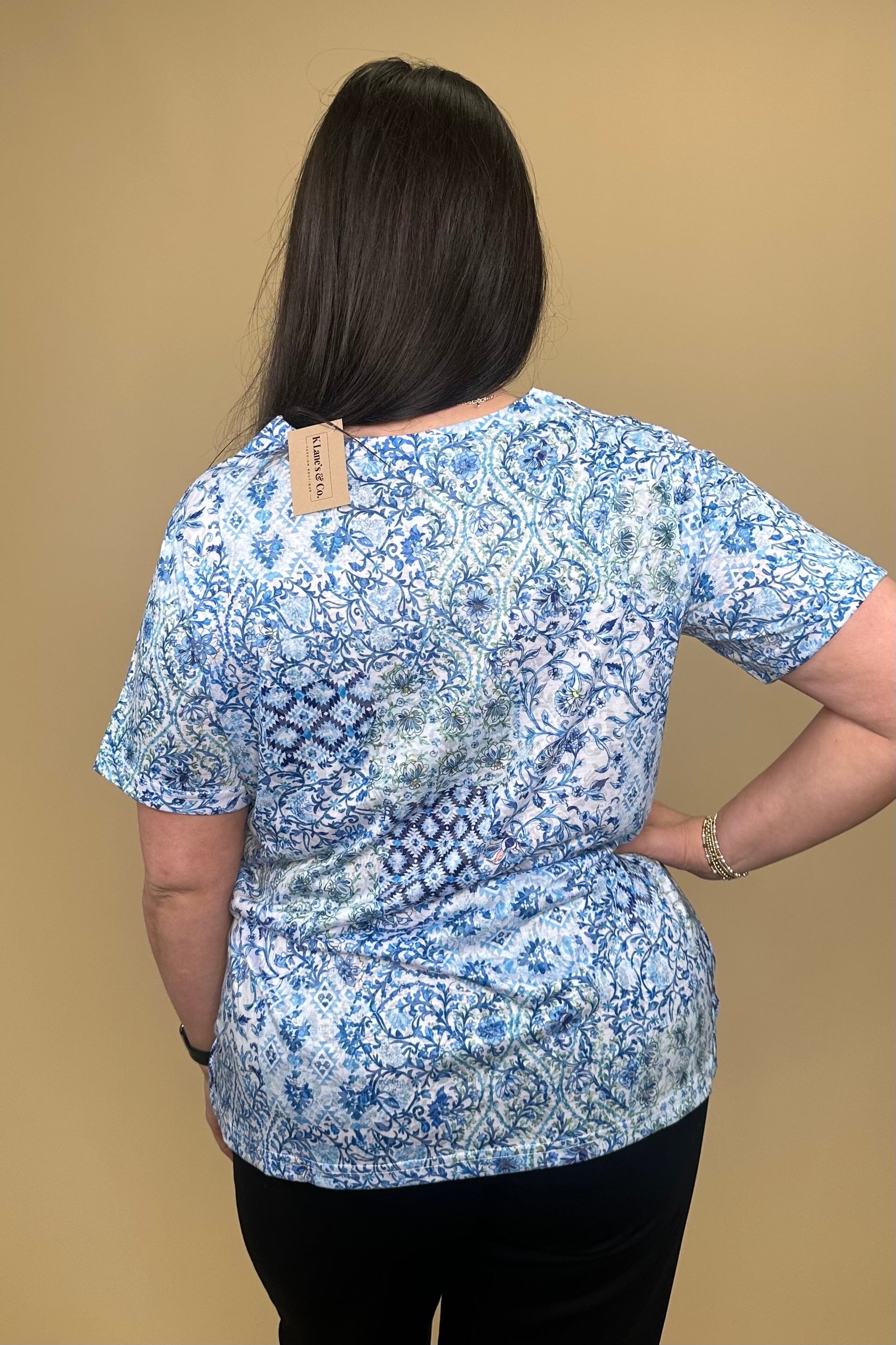 Short Sleeve Printed Tee w/Rhinestones MISSY TOP SPECIAL CREATION 